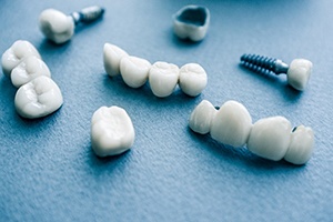 Different types of dental implants in Jupiter on blue background