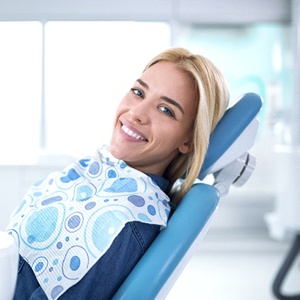 A woman at her appointment for oral surgery.