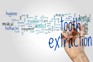 Tooth extraction word cloud concept on grey background